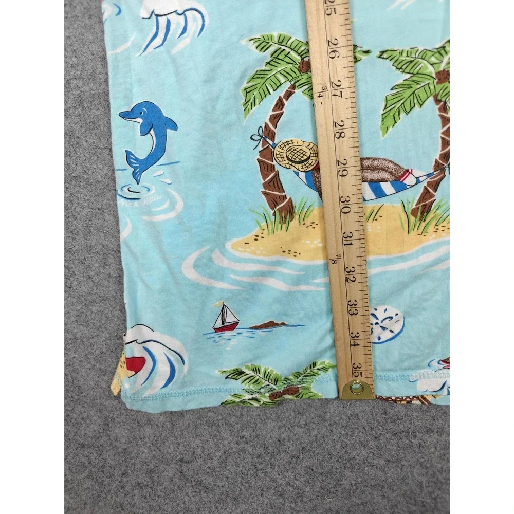 Nick & Nora Sleepshirt Womens XXL Blue Sock Monkey Tropical Print Henley - Picture 6 of 7